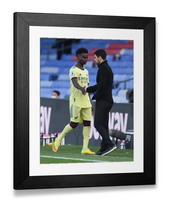 Framed Print : Arsenal: Mikel Arteta Celebrates with Bukayo Saka after Substitution vs Crystal Palace (2020-21) Framed Print : Arsenal: Mikel Arteta Celebrates with Bukayo Saka after Substitution vs Crystal Palace (2020-21)