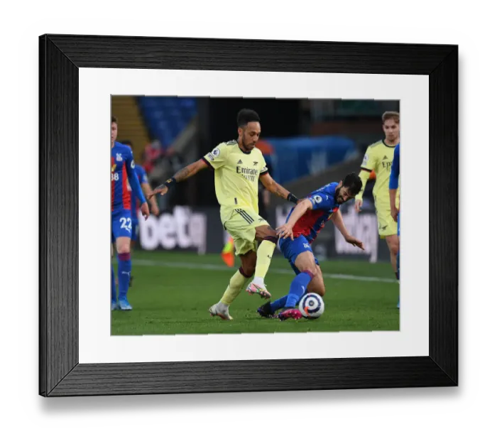 Framed Print : Aubameyang vs. Tomkins: Intense Clash at Crystal Palace vs. Arsenal (Premier League 2020-21)