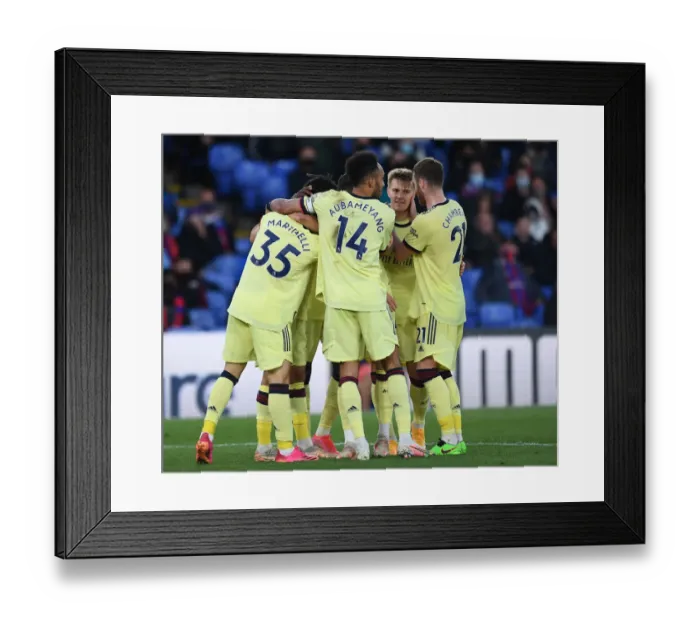 Framed Print : Martinelli and Aubameyang Celebrate Arsenal's Winning Goals Against Crystal Palace (2020-21)