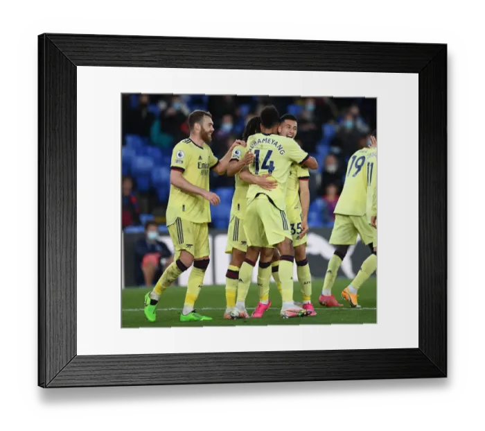 Framed Print : Martinelli, Aubameyang, and Chambers Celebrate Arsenal's Winning Goals Against Crystal Palace (2020-21)