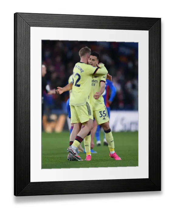 Framed Print : Martinelli and Smith Rowe Celebrate Arsenal's Winning Goals vs Crystal Palace (2020-21) Framed Print : Martinelli and Smith Rowe Celebrate Arsenal's Winning Goals vs Crystal Palace (2020-21)