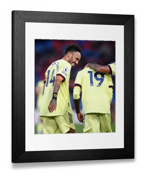 Framed Print : Pepe and Aubameyang Celebrate Arsenal's Winning Goals Against Crystal Palace (2020-21) Framed Print : Pepe and Aubameyang Celebrate Arsenal's Winning Goals Against Crystal Palace (2020-21)