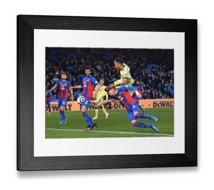 Framed Print : Aubameyang vs. Ward: Intense Clash in Crystal Palace vs. Arsenal Premier League Match