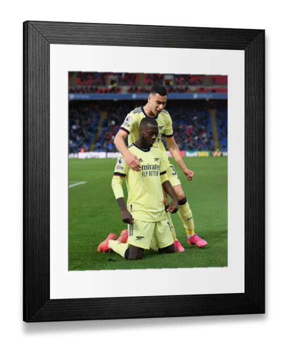 Framed Print : Pepe and Martinelli Celebrate Arsenal's Win Against Crystal Palace (2020-21) Framed Print : Pepe and Martinelli Celebrate Arsenal's Win Against Crystal Palace (2020-21)