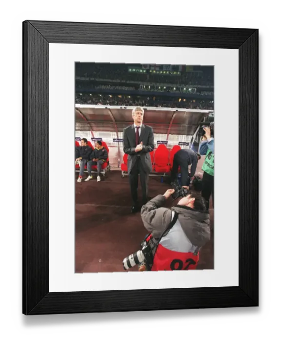 Framed Print : Arsene Wenger: The Arsenal Boss Awaits Kickoff in UEFA Champions League Quarterfinals vs. Juventus, Stadio Delle Alpi, 2006