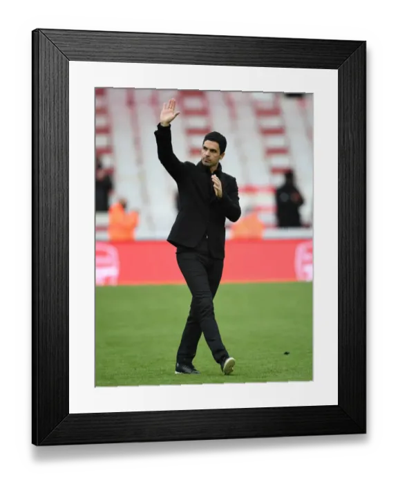 Framed Print : Mikel Arteta and Arsenal Fans Celebrate Historic Win Against Brighton & Hove Albion (2020-21) at Emirates Stadium