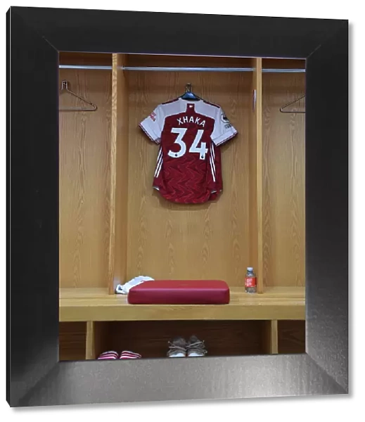 Arsenal v Brighton & Hove Albion: Granit Xhaka's Empty Jersey in Arsenal Changing Room (2021)
