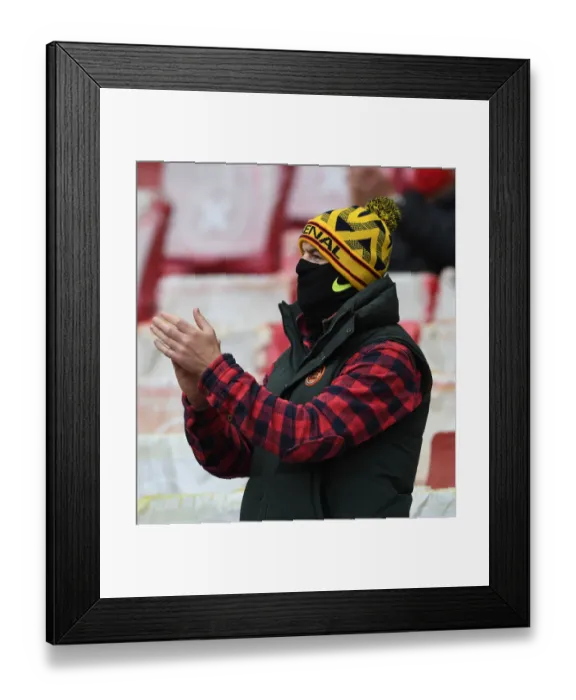 Framed Print : Passionate Arsenal Fans Roar at Emirates Stadium: Arsenal vs Brighton & Hove Albion, Premier League 2020-21