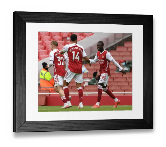 Framed Print : Arsenal's Pepe and Aubameyang Celebrate Goals Against Brighton in 2020-21 Premier League Framed Print : Arsenal's Pepe and Aubameyang Celebrate Goals Against Brighton in 2020-21 Premier League