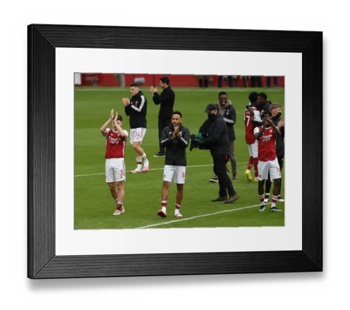 Framed Print : Arsenal's Aubameyang Celebrates with Fans after Arsenal v Brighton Win Framed Print : Arsenal's Aubameyang Celebrates with Fans after Arsenal v Brighton Win