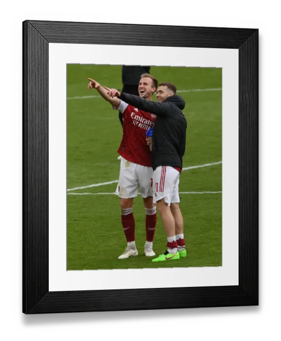 Framed Print : Arsenal's Holding and Chambers: Victory Celebration vs. Brighton & Hove Albion (2020-21) Framed Print : Arsenal's Holding and Chambers: Victory Celebration vs. Brighton & Hove Albion (2020-21)