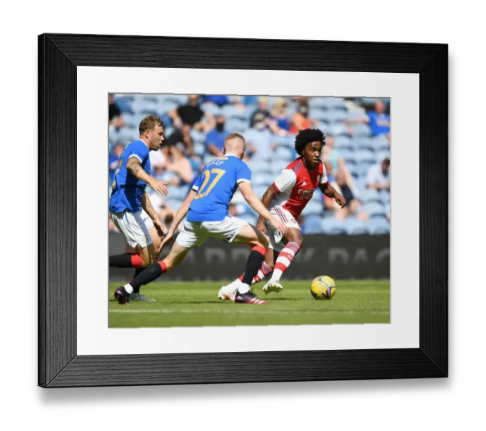 Framed Print : Willian Clashes with Rangers Scott Arfield and Stephen Kelly in Arsenal's Pre-Season Friendly at Ibrox Stadium