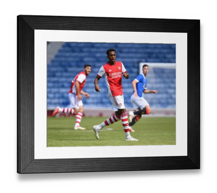 Framed Print : Arsenal's Joe Willock in Action against Rangers during the 2021 Pre-Season Friendly