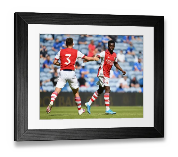 Framed Print : Arsenal's Nketiah and Tierney Celebrate Goals in Rangers Friendly