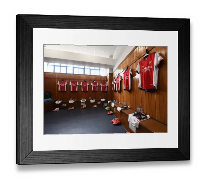 Framed Print : Behind the Scenes: Arsenal's Pre-Season at Ibrox Stadium - A Look into the Arsenal Changing Room