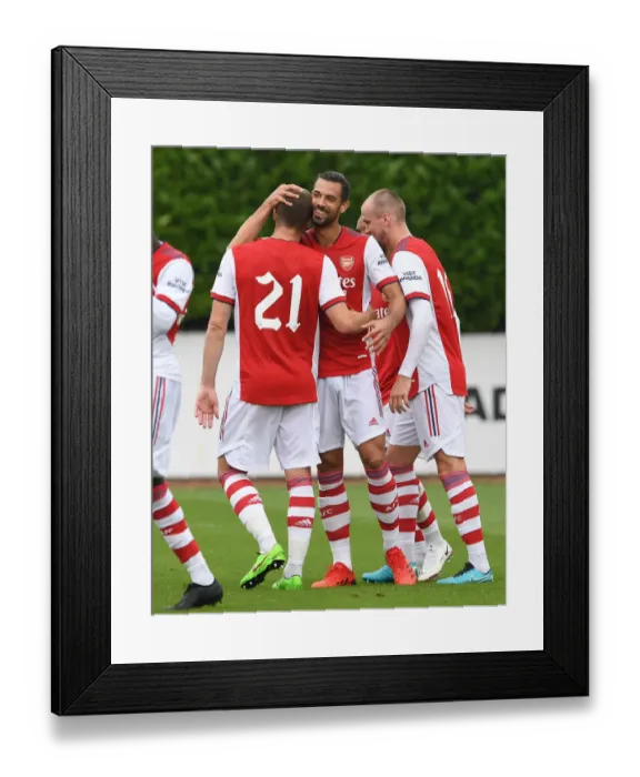 Framed Print : Arsenal's Pablo Mari and Calum Chambers Celebrate Goal in Arsenal v Millwall Pre-Season Friendly