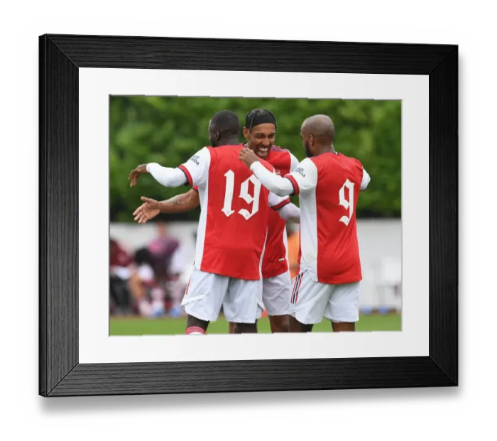 Framed Print : Arsenal's Pre-Season Triumph: Aubameyang and Lacazette Celebrate Nicolas Pepe's Goal vs Millwall (2021-22) Framed Print : Arsenal's Pre-Season Triumph: Aubameyang and Lacazette Celebrate Nicolas Pepe's Goal vs Millwall (2021-22)