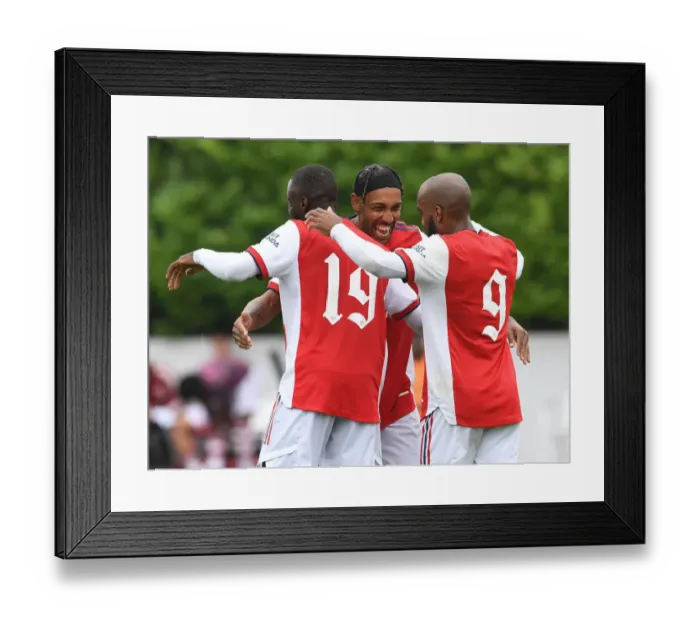 Framed Print : Arsenal's Pre-Season Victory: Aubameyang, Lacazette Celebrate Pepe's Goal (2021-22) Framed Print : Arsenal's Pre-Season Victory: Aubameyang, Lacazette Celebrate Pepe's Goal (2021-22)