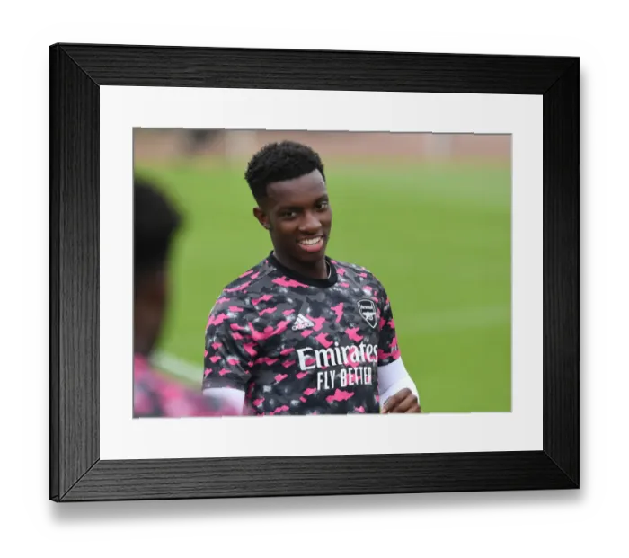 Framed Print : Arsenal's Eddie Nketiah Prepares for Arsenal v Millwall Pre-Season Friendly