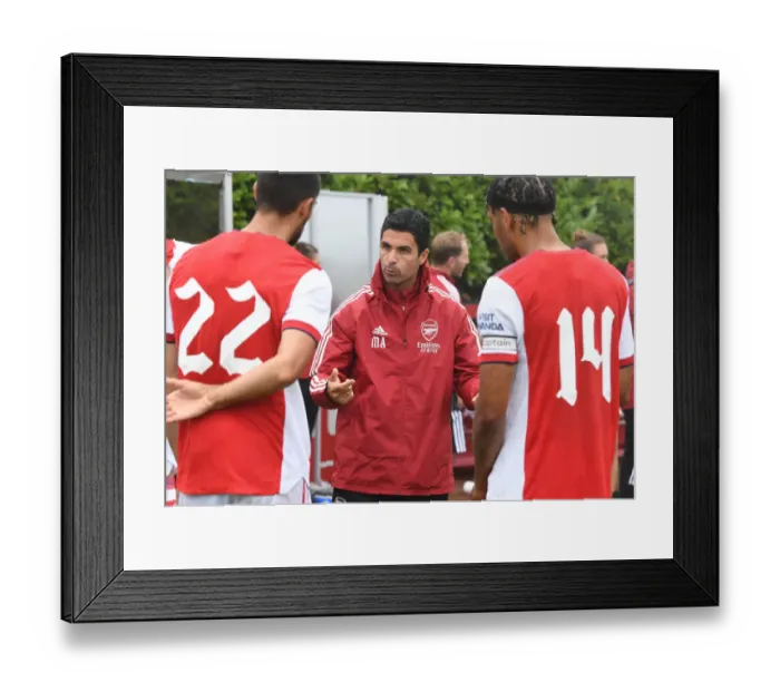 Framed Print : Arsenal Manager Mikel Arteta Conferencing with Aubameyang and Mari at Half-Time during Arsenal vs Millwall (2021-22) Framed Print : Arsenal Manager Mikel Arteta Conferencing with Aubameyang and Mari at Half-Time during Arsenal vs Millwall (2021-22)