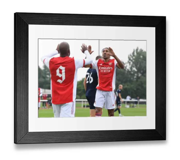 Framed Print : Arsenal's Lacazette and Aubameyang Celebrate Goal in Arsenal v Millwall Pre-Season Friendly