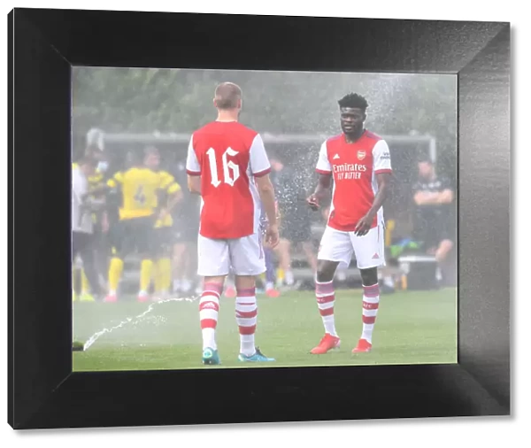 Arsenal Half Time: Thomas Partey and Rob Holding in Deep Conversation during Arsenal v Watford Pre-Season Friendly