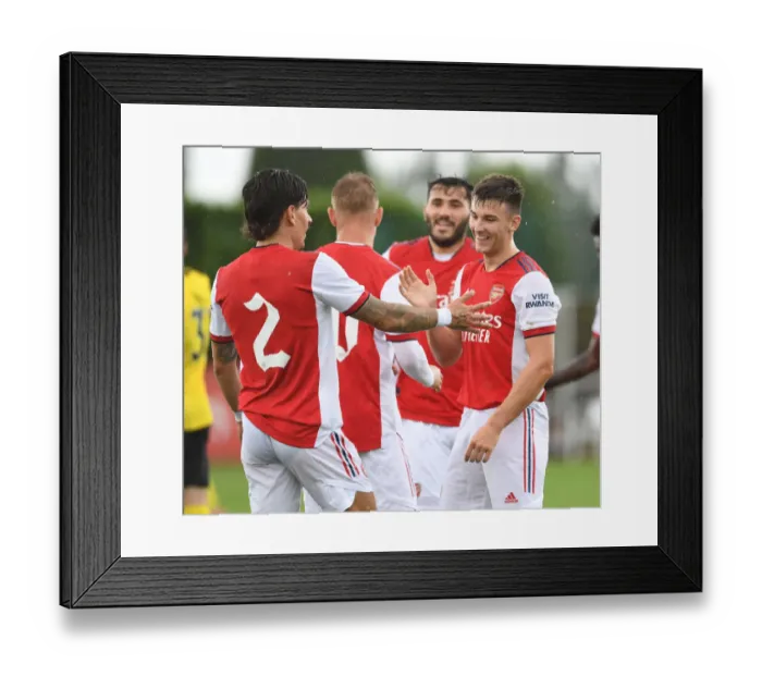 Framed Print : Arsenal's Kieran Tierney and Hector Bellerin Celebrate Goal in Arsenal v Watford Pre-Season Friendly