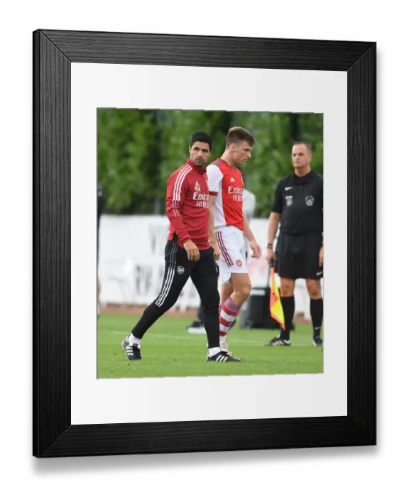 Framed Print : Arsenal Manager Mikel Arteta With Kieran Tierney During Arsenal's Pre-Season Friendly Against Watford Framed Print : Arsenal Manager Mikel Arteta With Kieran Tierney During Arsenal's Pre-Season Friendly Against Watford