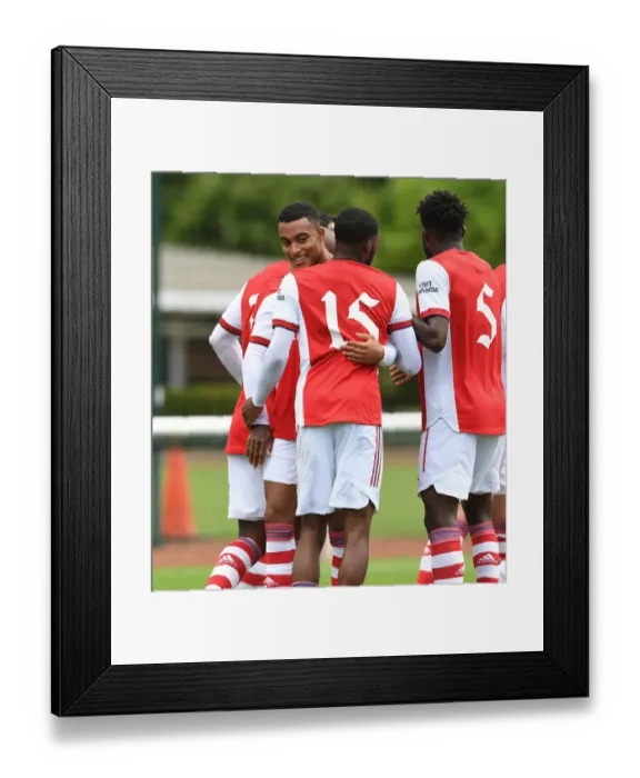 Framed Print : Arsenal's Miguel Azeez and Ainsley Maitland-Niles Celebrate Goal in Arsenal v Watford Pre-Season Friendly (2021-22)