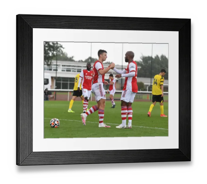 Framed Print : Arsenal: Tierney and Lacazette's Pre-Season Goal Celebration vs. Watford (2021-22)