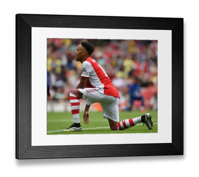 Framed Print : Arsenal vs Chelsea: The Minds Unite in Solidarity - Aubameyang Leads Pre-Season Kneel at Emirates Stadium