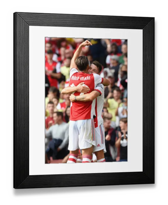 Framed Print : Arsenal's Xhaka and Mari Celebrate Goal Against Chelsea: Pre-Season Thriller at Emirates Stadium Framed Print : Arsenal's Xhaka and Mari Celebrate Goal Against Chelsea: Pre-Season Thriller at Emirates Stadium