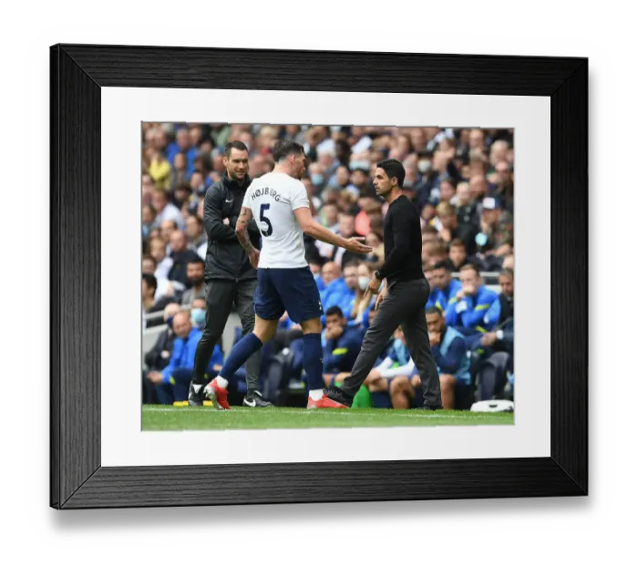 Framed Print : The Intense Rivalry: Mikel Arteta vs. Pierre-Emile Hojbjerg Clash - Arsenal vs. Tottenham, 2021-22 London Derby