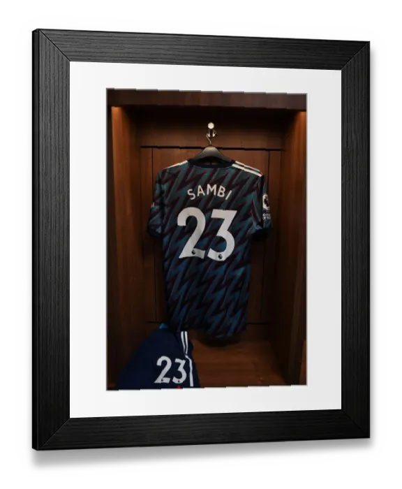 Framed Print : Arsenal's Sambi Lokonga Jersey in Brentford Changing Room - Premier League 2021-22