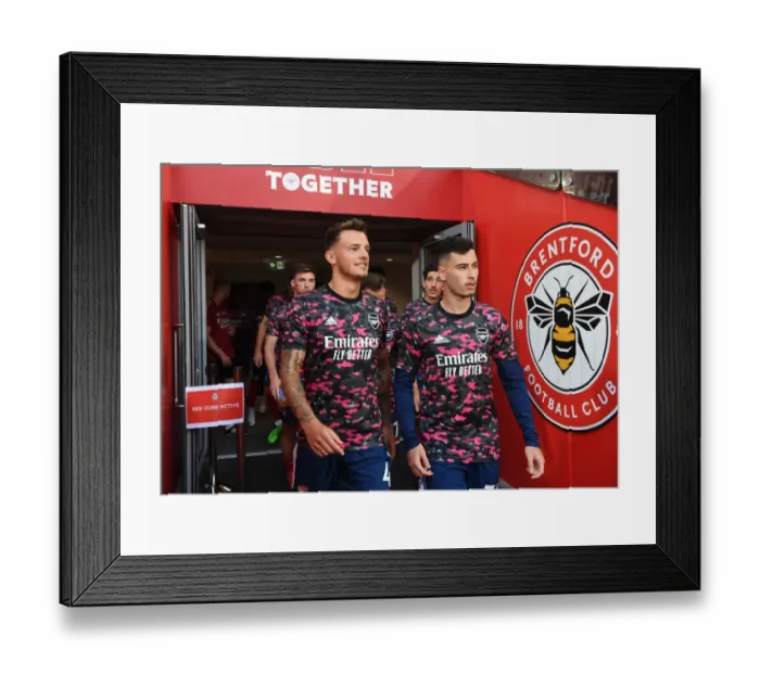 Framed Print : Arsenal's White and Martinelli Pre-Match at Brentford Community Stadium (Brentford v Arsenal, 2021-22) Framed Print : Arsenal's White and Martinelli Pre-Match at Brentford Community Stadium (Brentford v Arsenal, 2021-22)