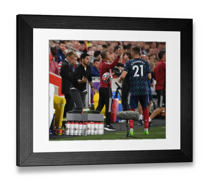 Framed Print : Mikel Arteta Gives Instructions to Calum Chambers during Brentford vs Arsenal Premier League Match Framed Print : Mikel Arteta Gives Instructions to Calum Chambers during Brentford vs Arsenal Premier League Match