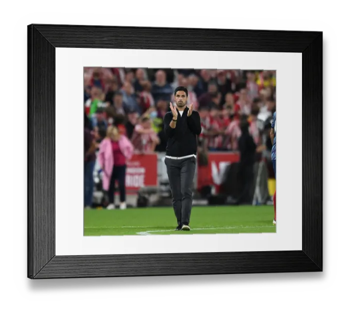 Framed Print : Mikel Arteta Celebrates with Arsenal Fans: Victory at Brentford in 2021-22 Premier League