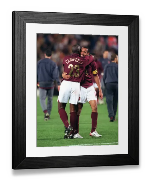 Framed Print : Arsenal Legends Sol Campbell and Thierry Henry Celebrate 0-0 Victory in UEFA Cup Semifinal against Villarreal, 2006 Framed Print : Arsenal Legends Sol Campbell and Thierry Henry Celebrate 0-0 Victory in UEFA Cup Semifinal against Villarreal, 2006