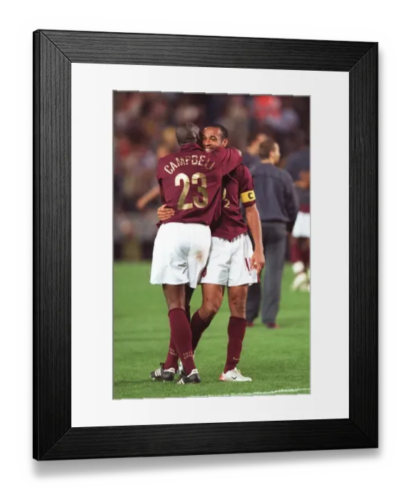 Framed Print : Arsenal's Unforgettable 0-0 Standoff: Sol Campbell and Thierry Henry Celebrate UEFA Cup Semifinal Victory Against Villarreal, 2006 Framed Print : Arsenal's Unforgettable 0-0 Standoff: Sol Campbell and Thierry Henry Celebrate UEFA Cup Semifinal Victory Against Villarreal, 2006