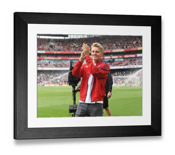 Framed Print : Arsenal's New Signing Martin Odegaard Greets Fans Before Arsenal vs Chelsea (2021-22)
