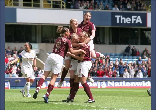 Julie Fleeting celebrates Arsenals 1st goal, an own goal by Leeds