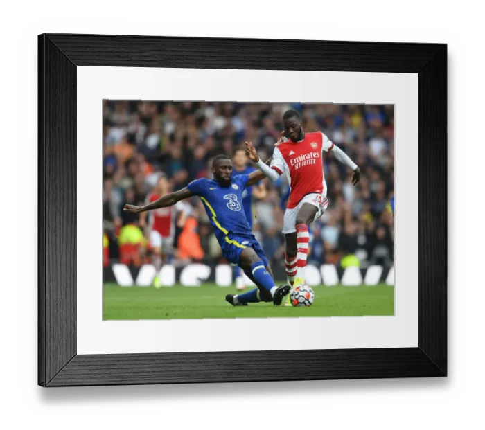 Framed Print : Clash of Titans: Pepe vs Rudiger - Arsenal vs Chelsea, Premier League 2021-22