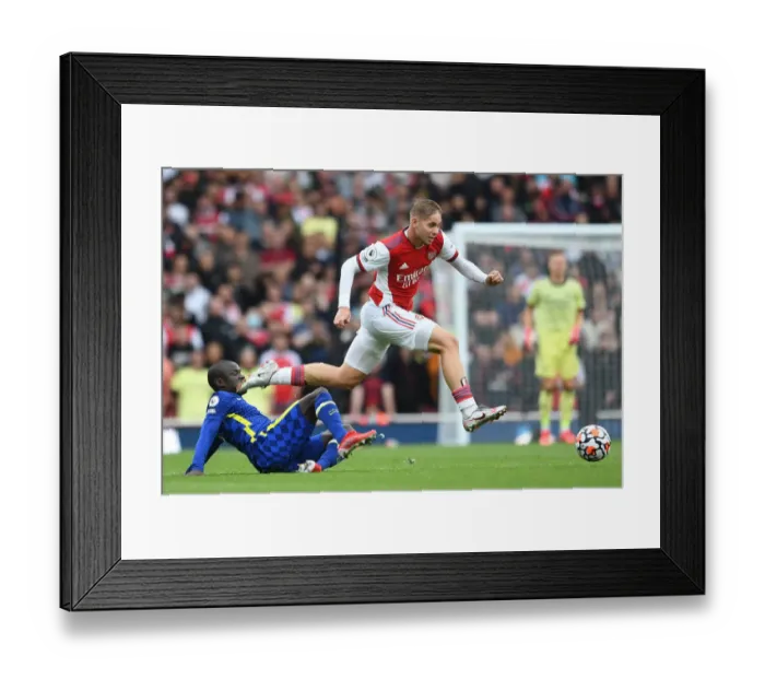Framed Print : Arsenal vs. Chelsea: Emile Smith Rowe Clashes with N'Golo Kante in Premier League Showdown