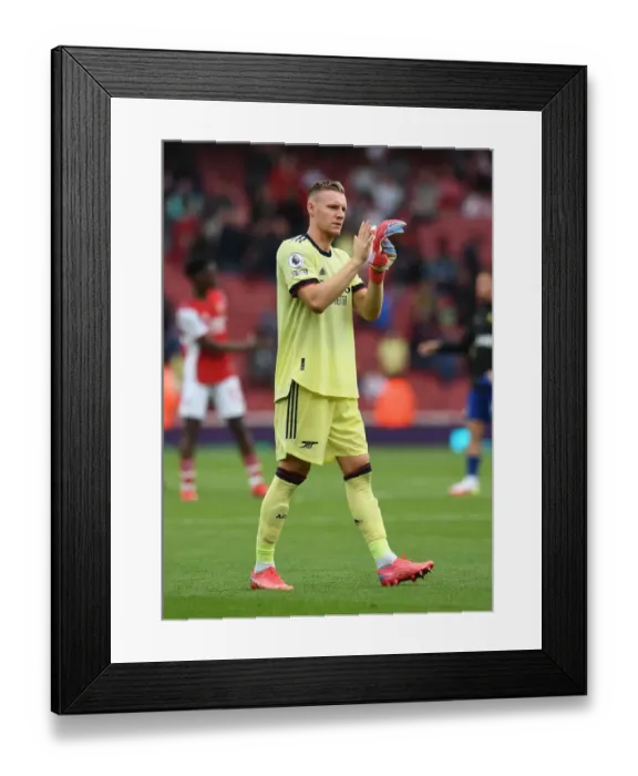 Framed Print : Arsenal's Bernd Leno Celebrates with Fans after Arsenal vs. Chelsea Match, 2021-22 Premier League