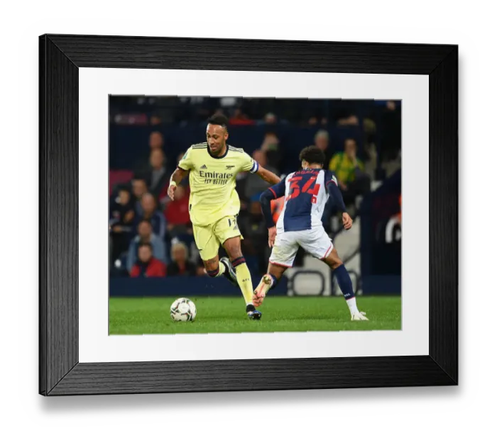 Framed Print : Aubameyang Faces Ingram: West Bromwich Albion vs Arsenal in Carabao Cup Clash