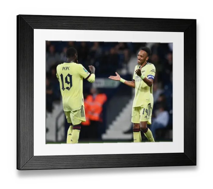 Framed Print : Aubameyang and Pepe's Brilliant Goals: Arsenal Cruise Past West Brom in Carabao Cup