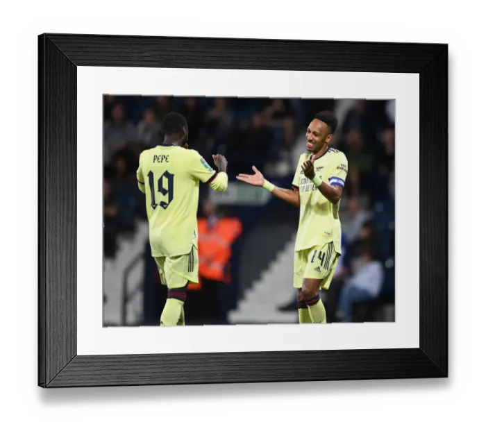 Framed Print : Aubameyang and Pepe Celebrate Arsenal's Carabao Cup Goals vs. West Bromwich Albion Framed Print : Aubameyang and Pepe Celebrate Arsenal's Carabao Cup Goals vs. West Bromwich Albion
