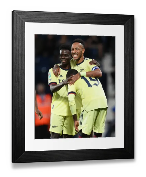 Framed Print : Arsenal's Aubameyang and Pepe Celebrate Goals Against West Brom in Carabao Cup