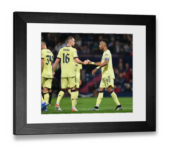 Framed Print : Aubameyang Scores Brace: Arsenal Overpower West Brom in Carabao Cup