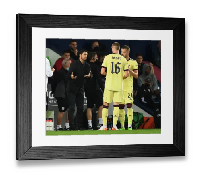 Framed Print : Arsenal Manager Mikel Arteta Gives Instructions to Rob Holding and Calum Chambers during Carabao Cup Match vs West Bromwich Albion Framed Print : Arsenal Manager Mikel Arteta Gives Instructions to Rob Holding and Calum Chambers during Carabao Cup Match vs West Bromwich Albion